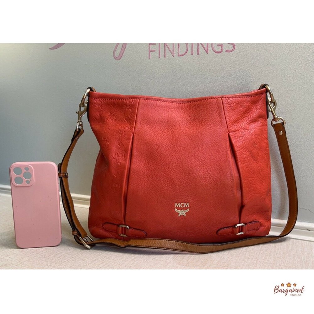 Authentic Mcm Orange Monogram Embossed Leather Me… - image 5